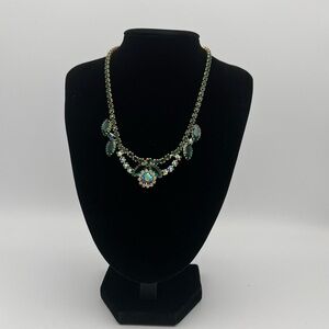 Vintage Emerald Green AB Rhinestone Bib, 62g Heavy Statement, Open Back 1950s